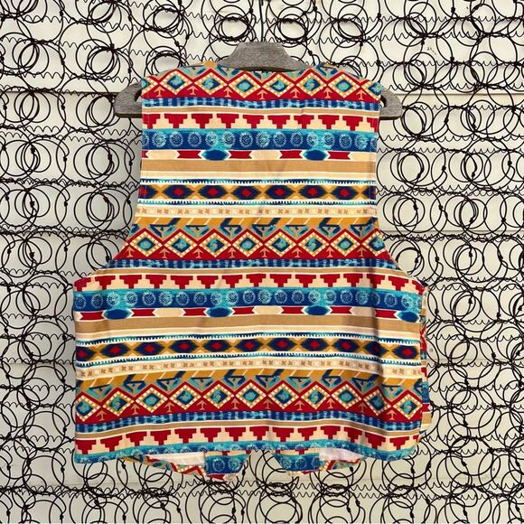Vintage 90s Bold Aztec Southwestern Stripe Canvas Western Cowgirl Vest Vivaldi - Picture 3 of 5